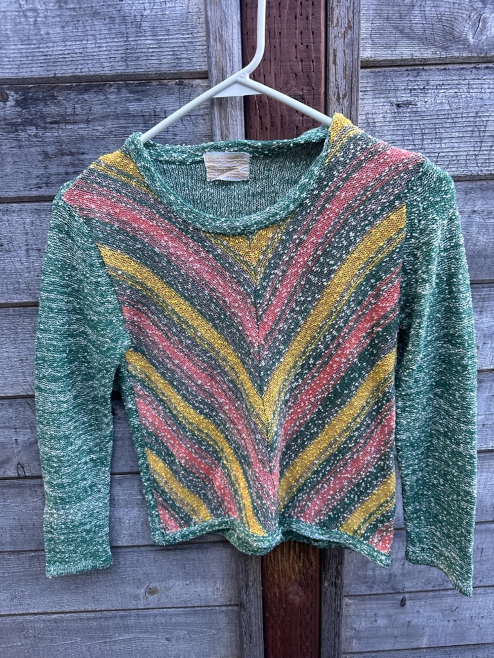Vintage Green Striped Chevron Knit Sweater